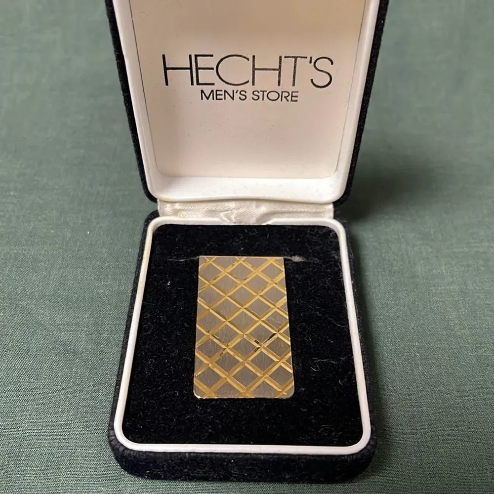 Men Vintage Gold Plated Diamond Pattern Money Clip
